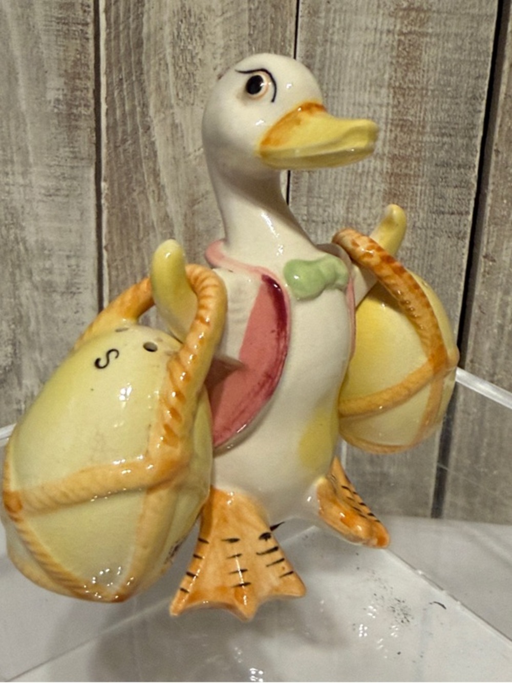 3 Piece Vintage Japan Anthropomorphic Ceramic Duck Salt and Pepper Shaker Set